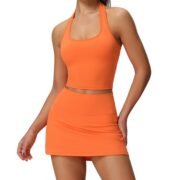 Cream Ribbed Tube Top High‑Waist Leggings Active Set
