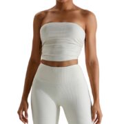 Cream Ribbed Tube Top High‑Waist Leggings Active
