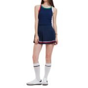 Color‑Trim Tank Top Pleated Tennis Skirt Active Set