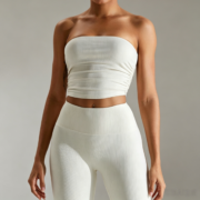 Cream Ribbed Tube Top High‑Waist Leggings Active - Image 2