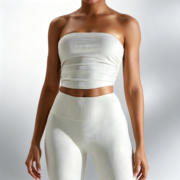 Cream Ribbed Tube Top High‑Waist Leggings Active - Image 3