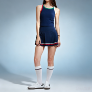Color‑Trim Tank Top Pleated Tennis Skirt Active Set - Image 2