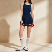 Color‑Trim Tank Top Pleated Tennis Skirt Active Set - Image 3