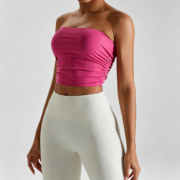 Pink Ribbed Tube Top & White High‑Rise Ribbed Leggings Set - Image 2