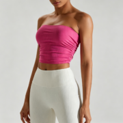 Pink Ribbed Tube Top & White High‑Rise Ribbed Leggings Set - Image 3
