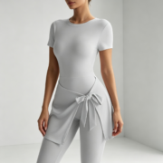 White Short‑Sleeve Tie‑Knot Skort Active Jumpsuit - Image 3