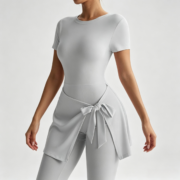 White Short‑Sleeve Tie‑Knot Skort Active Jumpsuit - Image 2