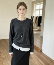 New autumn women's T-shirt set, two-piece French wool loose patchwork, versatile long-sleeve for commuting - Image 2