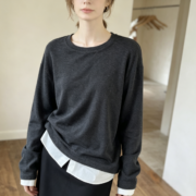 New autumn women's T-shirt set, two-piece French wool loose patchwork, versatile long-sleeve for commuting - Image 5