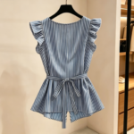 New summer cross-border women's clothing in blue and white stripes with V-neck in Europe and America