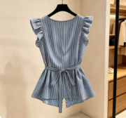 New summer cross-border women's clothing in blue and white stripes with V-neck in Europe and America