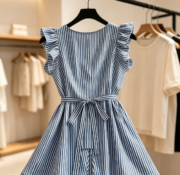 New summer cross-border women's clothing in blue and white stripes with V-neck in Europe and America - Image 2