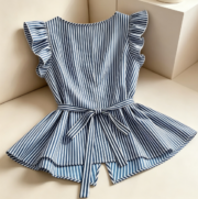 New summer cross-border women's clothing in blue and white stripes with V-neck in Europe and America - Image 5
