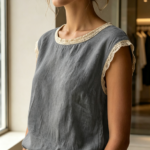 New Spring/Summer Cross-border European Women's Fashion: Loose, Solid Color, Round Neck, Lace Patchwork, Sleeveless Shirt