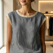 New Spring/Summer Cross-border European Women's Fashion: Loose, Solid Color, Round Neck, Lace Patchwork, Sleeveless Shirt - Image 2