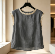 New Spring/Summer Cross-border European Women's Fashion: Loose, Solid Color, Round Neck, Lace Patchwork, Sleeveless Shirt - Image 3