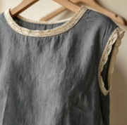 New Spring/Summer Cross-border European Women's Fashion: Loose, Solid Color, Round Neck, Lace Patchwork, Sleeveless Shirt - Image 5