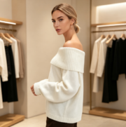 Cross-border European and American off-shoulder casual loose one-shoulder sweater for autumn and winter - Image 2