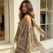 Cross-border fashion women's clothing in European and American styles, summer fashion versatile plaid scarf cape top - Image 2