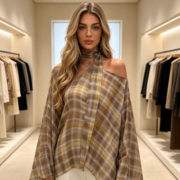 Cross-border fashion women's clothing in European and American styles, summer fashion versatile plaid scarf cape top - Image 3