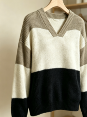 New Women's Autumn/Winter Fashion: Sweet Korean-style V-Neck, Lazy and Versatile, Color-Blocked, Simple Knitted Sweater - Image 5
