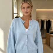 Cross-border Women's Fashion European and American Style Single-row Shell Button Sweater Jacket