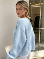 Cross-border Women's Fashion European and American Style Single-row Shell Button Sweater Jacket - Image 3