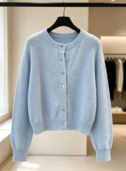 Cross-border Women's Fashion European and American Style Single-row Shell Button Sweater Jacket - Image 4