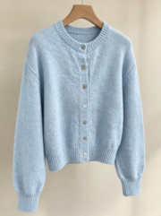 Cross-border Women's Fashion European and American Style Single-row Shell Button Sweater Jacket - Image 5