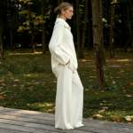 Cross-border zipper-up knitted sweater, new autumn/winter style, long-sleeved, wide-leg trousers set