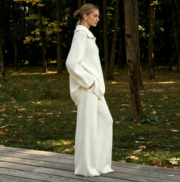 Cross-border zipper-up knitted sweater, new autumn/winter style, long-sleeved, wide-leg trousers set