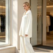 Cross-border zipper-up knitted sweater, new autumn/winter style, long-sleeved, wide-leg trousers set - Image 3