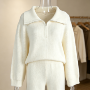 Cross-border zipper-up knitted sweater, new autumn/winter style, long-sleeved, wide-leg trousers set - Image 5