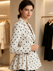 Cross-border Women's Polka Dot Printed Suit Jacket with Waist-Cinching Flared Lapel - Image 2