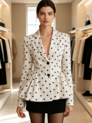 Cross-border Women's Polka Dot Printed Suit Jacket with Waist-Cinching Flared Lapel - Image 3
