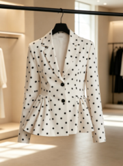 Cross-border Women's Polka Dot Printed Suit Jacket with Waist-Cinching Flared Lapel - Image 4