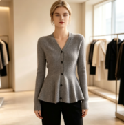 Design-conscious fish-tail patterned knitted sweater for women, slimming waist design - Image 3