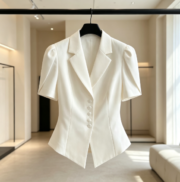Cross-border new women's fashion elegant bubble sleeve top with waist-widening design, European and American INS-style - Image 4
