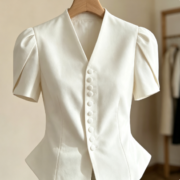 Cross-border new women's fashion elegant bubble sleeve top with waist-widening design, European and American INS-style - Image 5