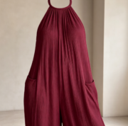 Cross-border Fashion Women's European and American Vacation Style - Burgundy Halter Backless Wide-leg Jumpsuit - Image 5