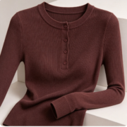 Women's Summer High-End Ribbed Knit Henley Top, Korean-style Versatile Slim Long-Sleeve - Image 5