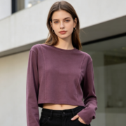 Washed and Aged, Patchwork and Cut, American Street-Style Hot Girl Round-Neck Cropped Sweatshirt for Women
