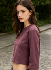 Washed and Aged, Patchwork and Cut, American Street-Style Hot Girl Round-Neck Cropped Sweatshirt for Women - Image 2