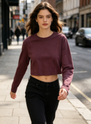 Washed and Aged, Patchwork and Cut, American Street-Style Hot Girl Round-Neck Cropped Sweatshirt for Women - Image 3