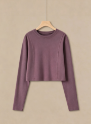 Washed and Aged, Patchwork and Cut, American Street-Style Hot Girl Round-Neck Cropped Sweatshirt for Women - Image 4