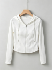 Early Autumn Zippered Hooded Sweatshirt, Korean Style, Slim-Fitting Cropped, Stylish Women's Long-Sleeve Top - Image 4