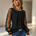 New European and American Women's Bling T-shirt with Long Sleeves