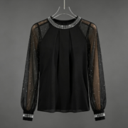 New European and American Women's Bling T-shirt with Long Sleeves - Image 4