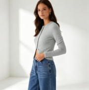 European and American women's clothing, new spring/summer collection: pure color, slimming fit, high-end style, long-sleeved buttoned cardigan top
