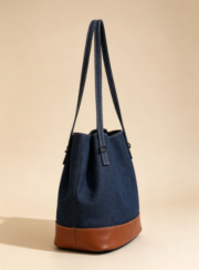 Summer Large-Capacity Denim Bucket Bag with a High-End, Niche Design for Women, Handheld and Shouldered - Image 3
